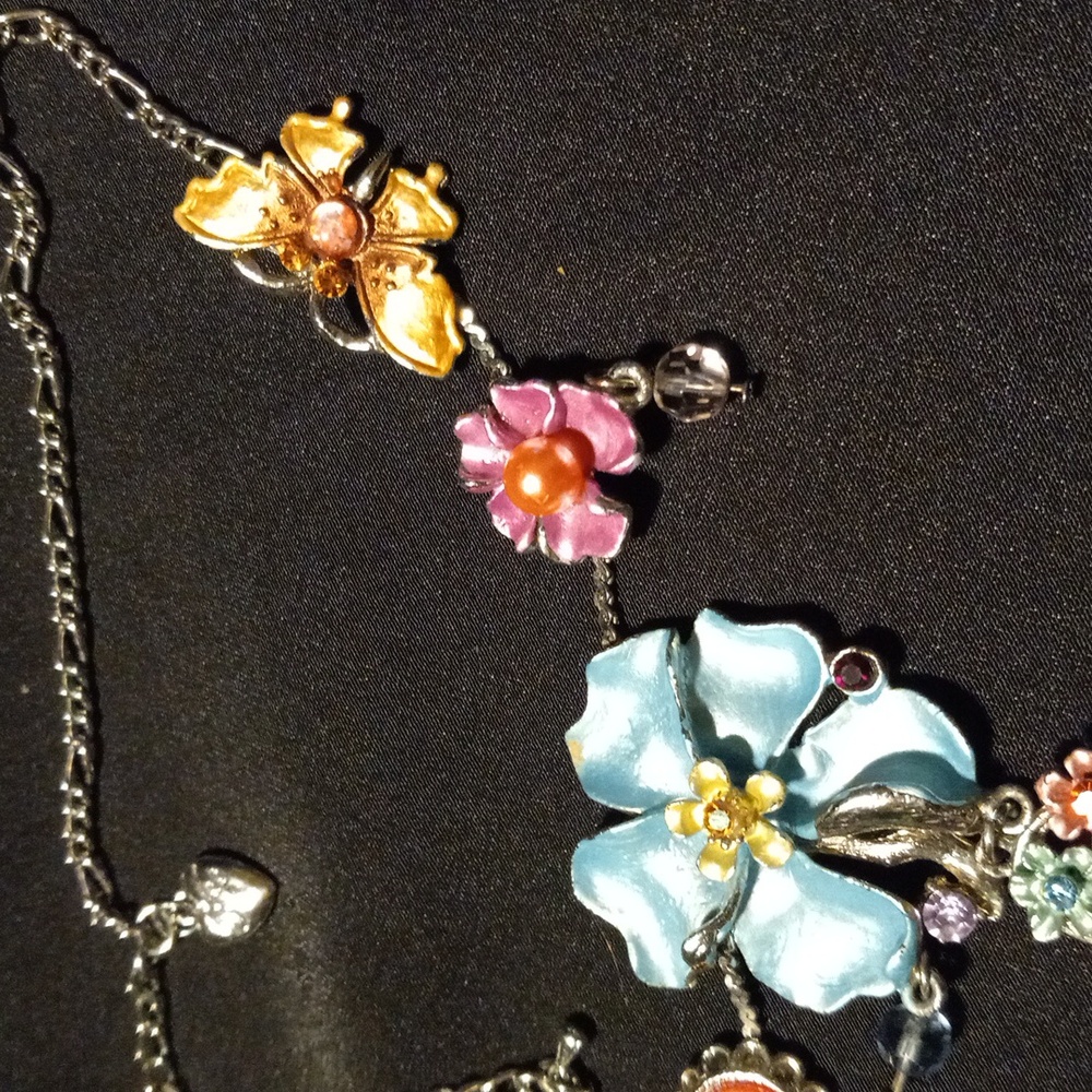 Betsy Johnson Floral Silver Necklace with Multicolor Enamel Accents - Picture 3 of 6